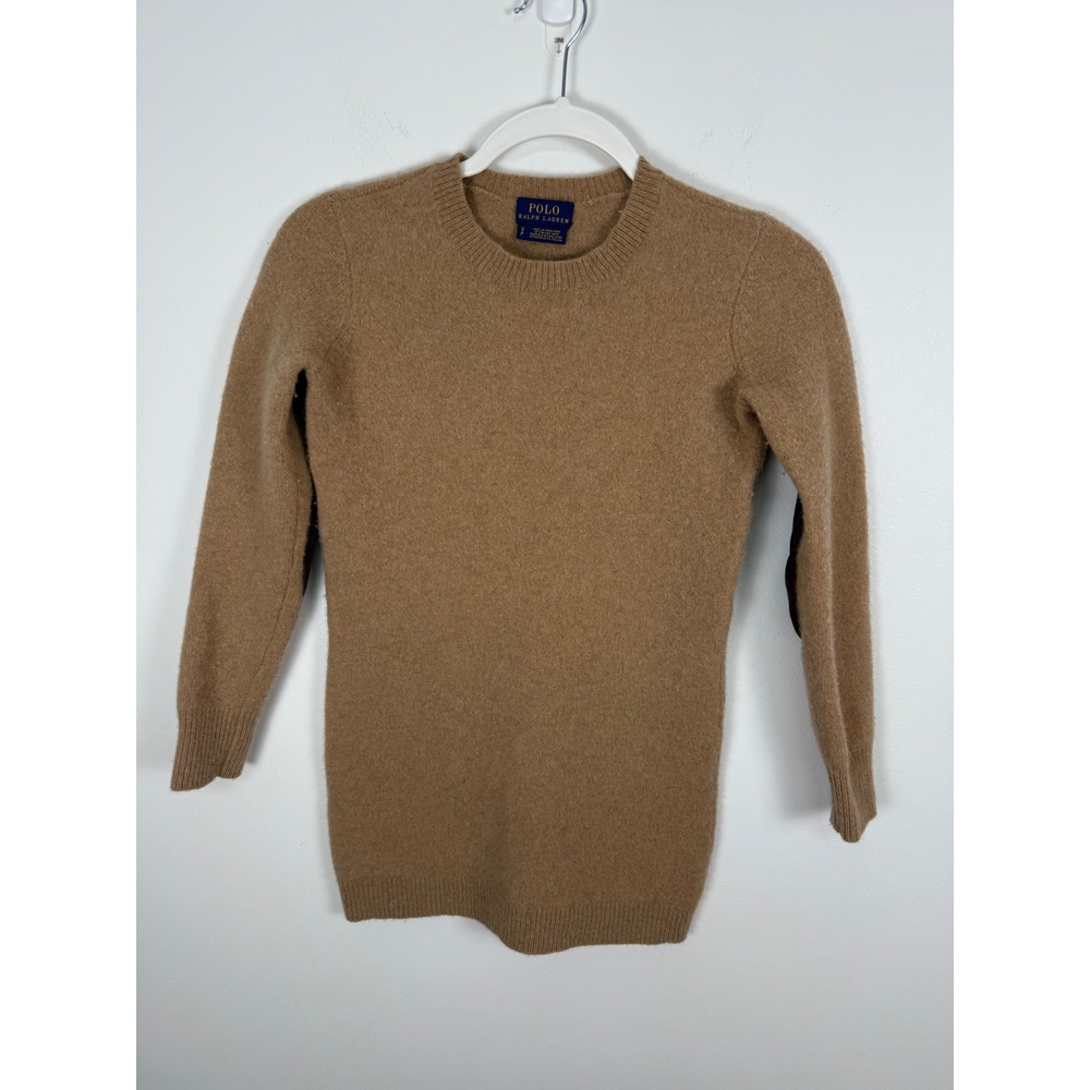 Polo Ralph Lauren Merino Wool Cashmere Elbow Patch Sweater Camel Small preppy